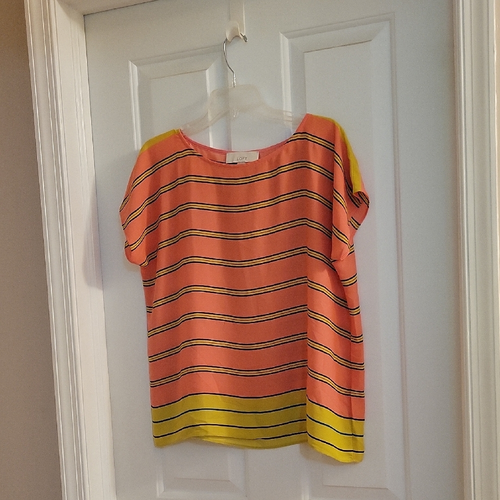 LOFT Orange and Yellow Cap Sleeve Boxy Blouse Small